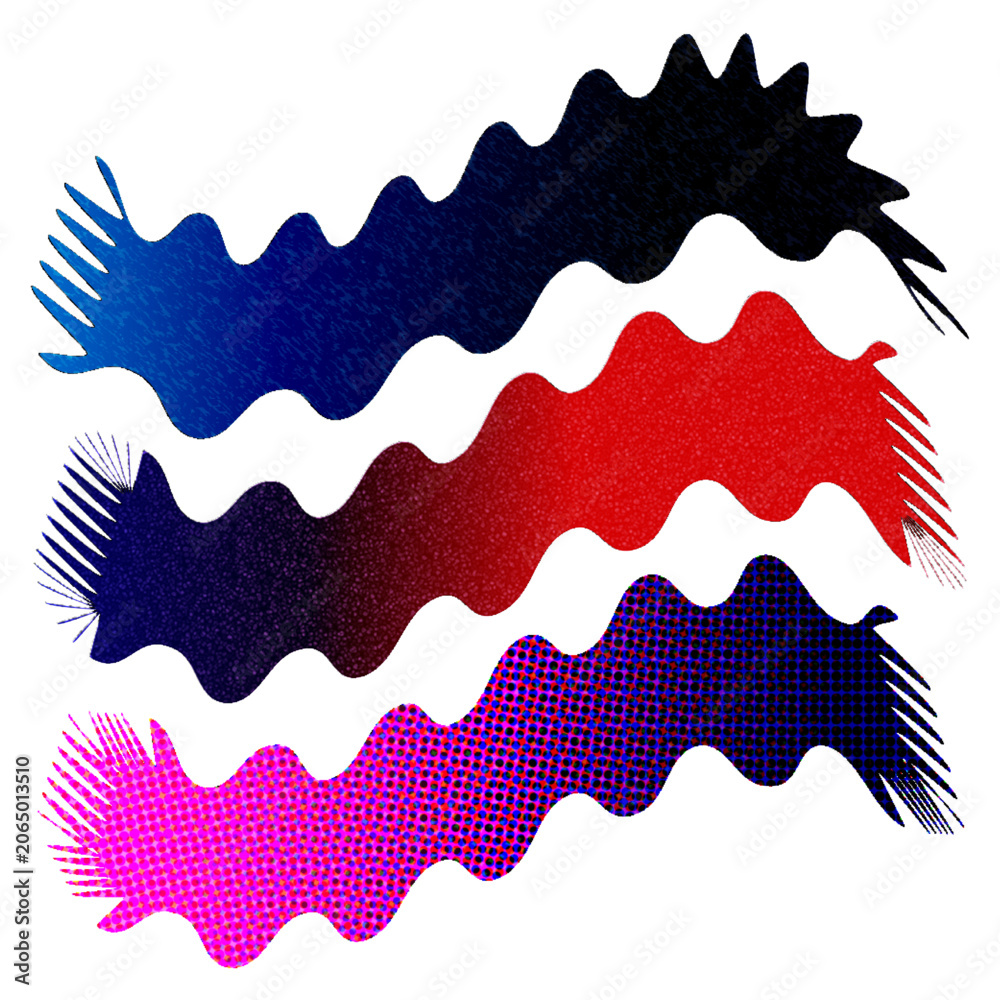 Fototapeta premium Abstract wavy shapes with gradient textures and halftone patterns