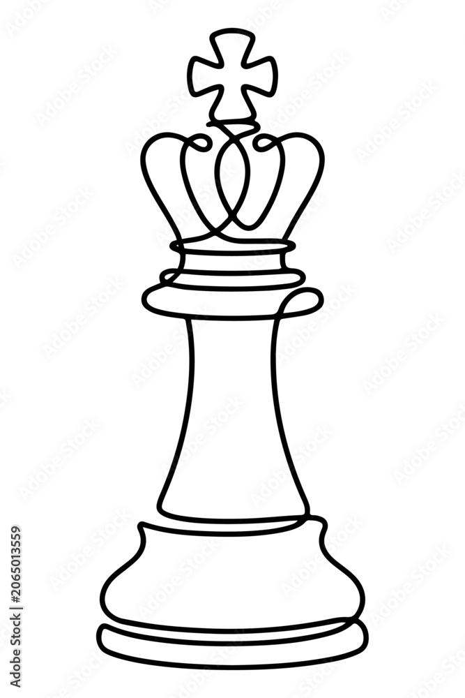 Fototapeta premium Simple outline illustration of a chess piece king, strategic leadership icon, hand drawn outline vector illustration.