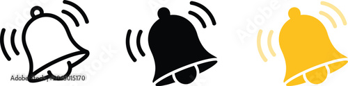 Quadro su tela Three ringing bell in outline solid black and yellow sound notification