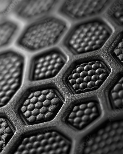 Rubber hex texture black surface with honeycomb pattern