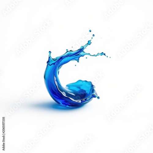 Dynamic water splash, vibrant blue hues, captured midmotion. Fluid form creates elegant curve, isolated against white background.