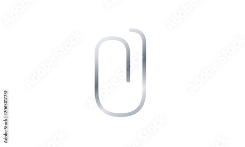 Metal Paper Clip on White Background Minimal Office Stationery Object with Realistic Silver Steel Texture