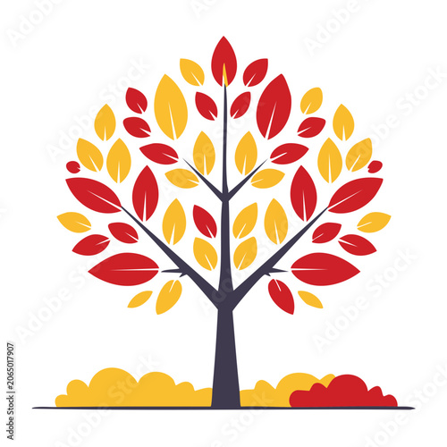 Flat design autumn tree with colorful leaves