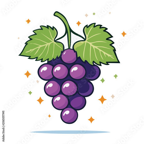 Flat Design Grape Cluster with Leaves