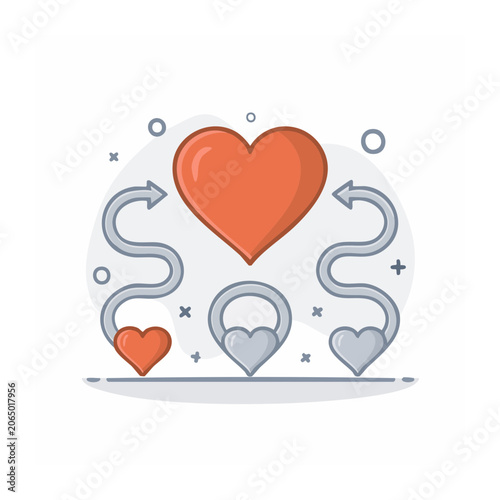 Flat design heart with plus symbol and swirls