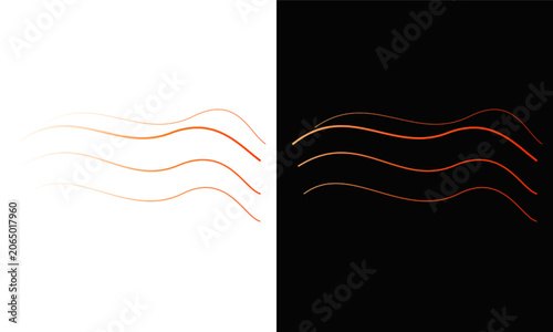 Abstract Orange Glowing Wavy Lines Overlay Set Isolated on Transparent and Black Background Dynamic Light Streak Collection