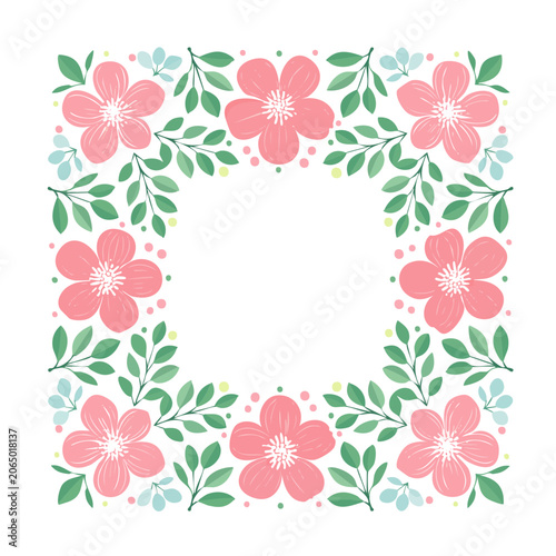 Pink floral frame illustration on white background