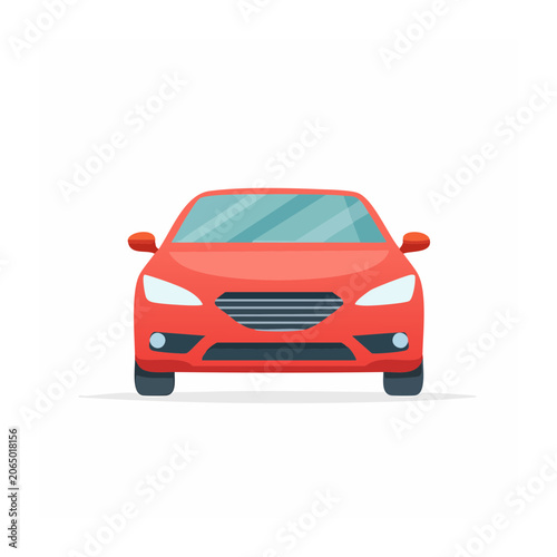 Red sedan car front view flat illustration