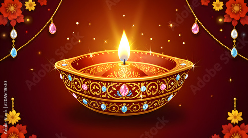 Glowing Traditional Deepawali Oil Lamp Graphic