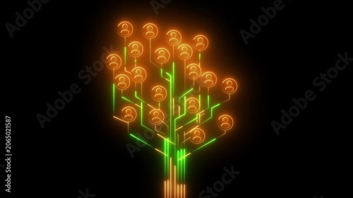 Digital network tree with glowing user abstract concept of social connectivity, big data, and global communication technology