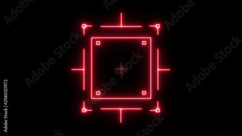 Glowing red digital hud target frame overlay for sci-fi ui and gaming interface heads-up display