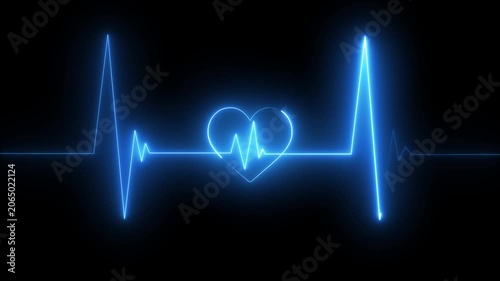 Neon blue heartbeat ekg pulse line animation on black background, for medical and, healthcare concepts
