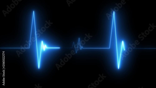 Neon blue heartbeat ekg pulse line animation on black background, for medical and, technology concepts