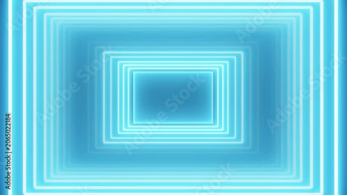 Neon blue rectangular tunnel motion background, glowing infinite corridor loop abstract