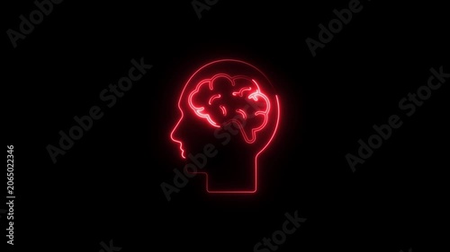 Neon glowing human head with pulsing brain animation for neuroscience and ai concepts