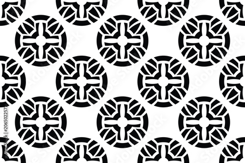 Foto Radial Cross Medallion Seamless Pattern, Geometric Sun Wheel Repeat Texture Vect
