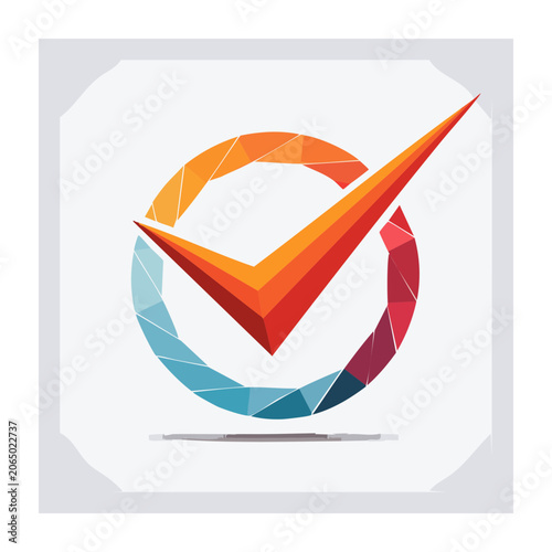 Low poly checkmark in geometric circle