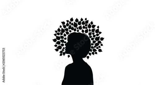 Woman silhouette features a leafy crown representing a deep connection to nature.