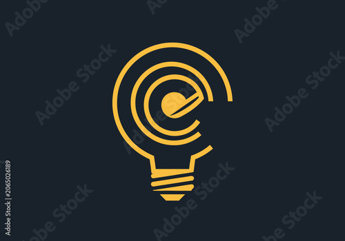 Lightbulb icon with concentric circles and a gauge needle inside, creative design