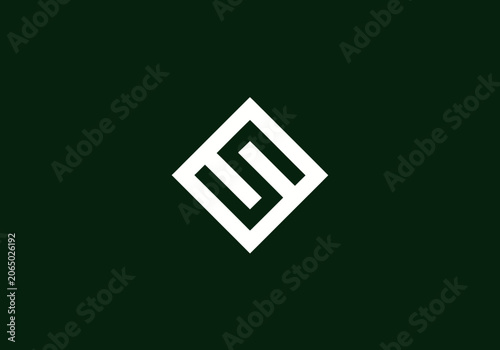 White geometric symbol on dark green background with symmetrical design