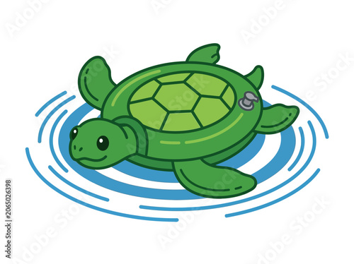 Sea turtle inflatable pool float floating on calm water, ocean-inspired summer recreation accessory 