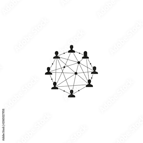 Human silhouette network illustration with connecting lines on white background