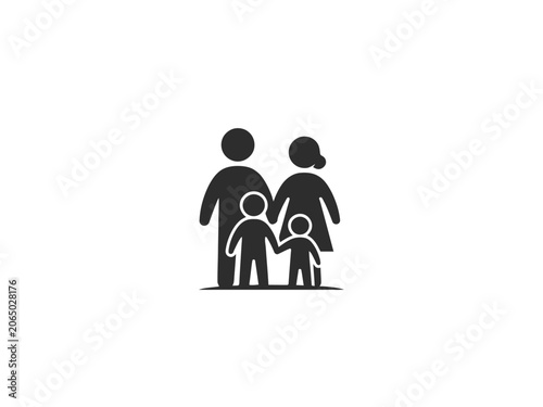 Family Silhouette Icon On White Background Minimalist Design