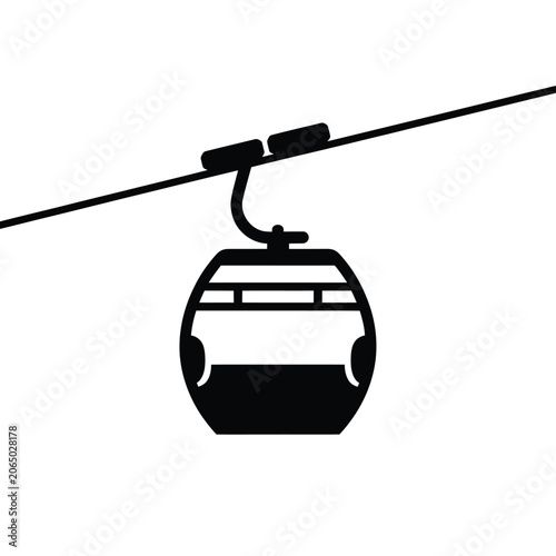 Black Silhouette Vector Icon Of A Cable Car On A Wire
