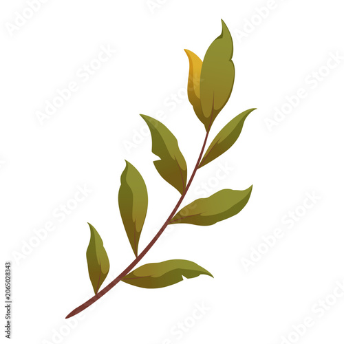 Green autumn branch with leaves. Vector illustration.
