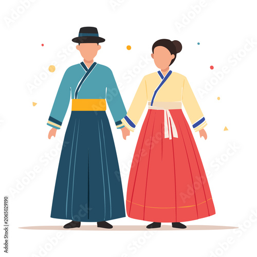 Traditional Korean Couple in Hanbok Illustration