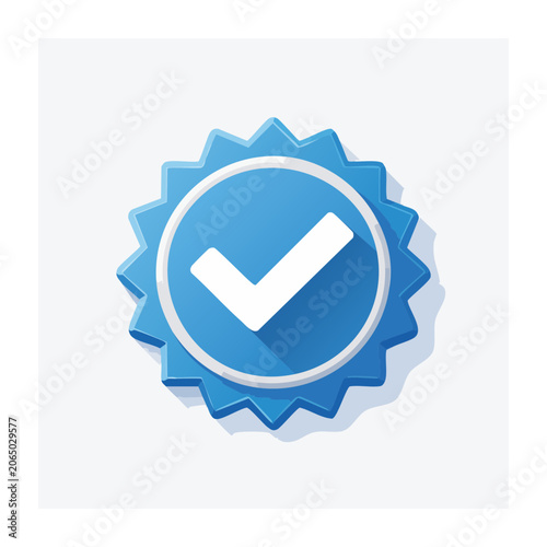 Blue checkmark badge icon with shield shape