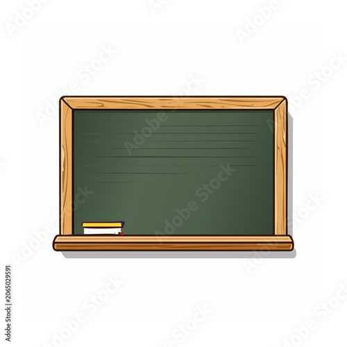 Cartoon Chalkboard with Books and Chalk