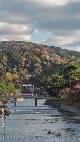 Uji Kyoto Japan, time lapse at Uji River in autumn season (vertical)