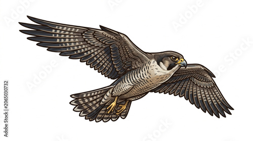 Photos Gliding falcon bird vector illustration with detailed wing feathers on white bac
