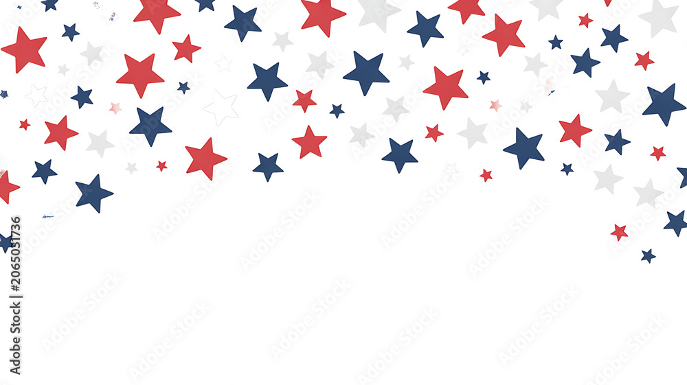 Fototapeta premium USA 250th Anniversary Patriotic Background with Waving American Flag Banners, Stars, and Confetti. Vibrant Festive Design for Independence Day, July 4th, Memorial Day, and National Celebrations.