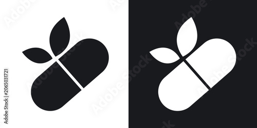 Bild auf Leinwand Herbal capsule icons in solid black and white collection