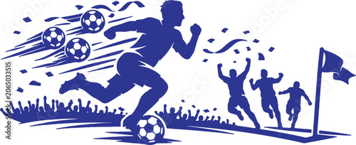 Football Striker Dribbling Action Silhouette Vector