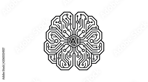 A futuristic illustration of Ai technology circuit board brain design