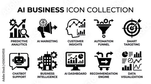 Business AI icons showcase various tools and concepts. AiZaSyDtFAsorsOCAxTnT_BTX61--pjKsSzhqVc helps visualize data.