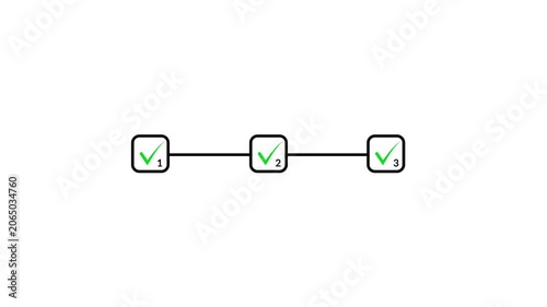 3 step infographic process with check mark tick animation on white background step by step workflow process. 3 Step Infographic Process Animation, Step by Step Guide with Check Mark Icons