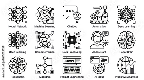 AI concepts illustrated with various nanang he (33)eps icons including machine learning and deep learning models