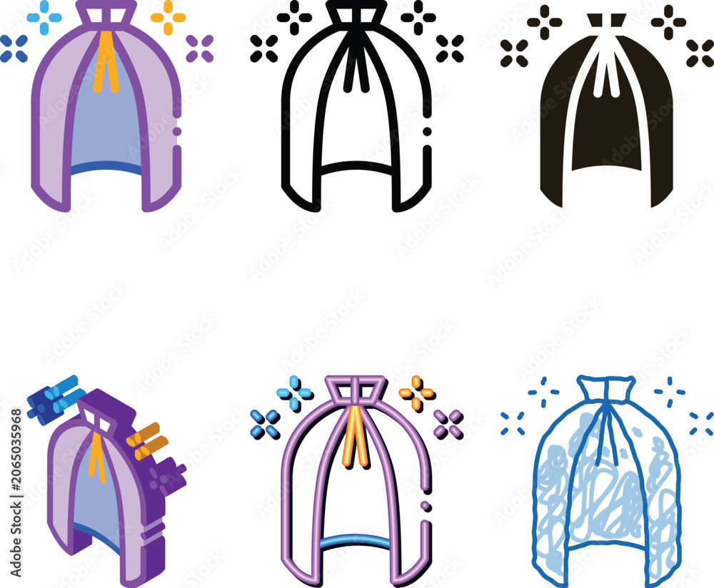 Naklejka premium Magic Cloak Cape Icon Vector. Outline Magic Cloak Cape Sign. Color Isolated variants Contour Symbol