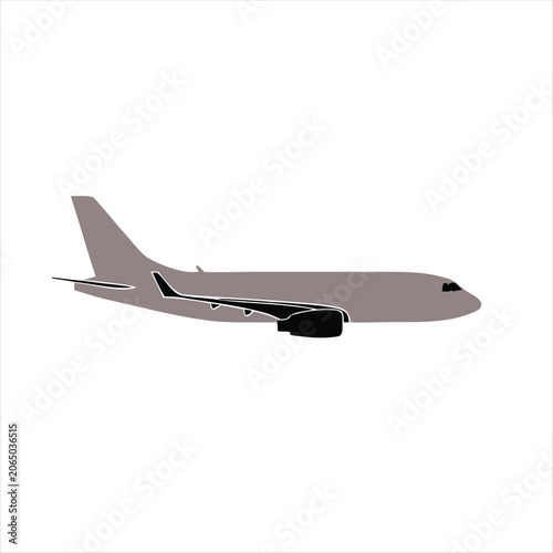 Modern passenger airplane in side view, isolated on transparent checkered background.
