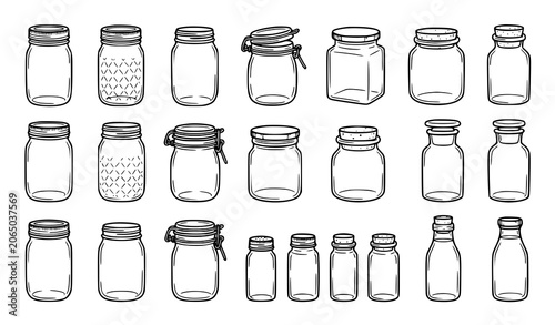 Photos Black Doodle Jar Outline Vector Illustration Pack