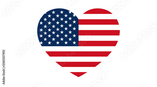 American flag heart symbol, patriotic icon, USA love heart, red white blue emblem isolated on White Background EPS