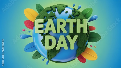 Happy earth day illustration with globe and colorful leaves for environmental awareness
