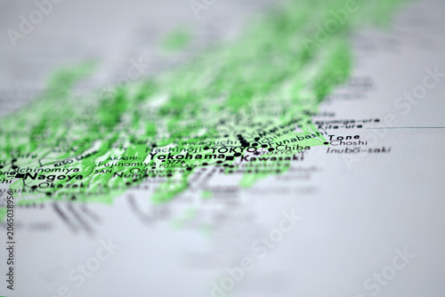 Close up top view of map of Tokyo - Capital of Japan