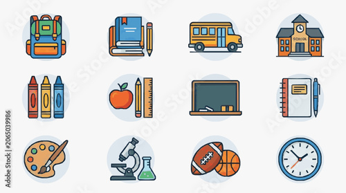 School Supplies and Educational Icons.