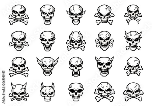 Εκτύπωση καμβά Set of 20 stylized skull and crossbones vector icons