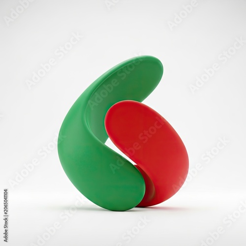 Abstract Green and Red Intertwined Sculpture on White Background.